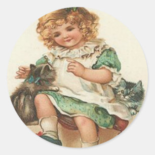 Mädchen Kätzchen Katze Geburtstag Runder Aufkleber