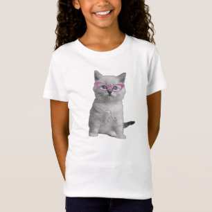 Mädchen-Katze mit Glas-Shirt T-Shirt