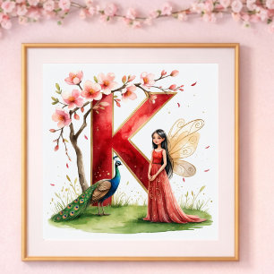 Mädchen-Kinderzimmer Buchstabe K Feen Blumenmuster Poster