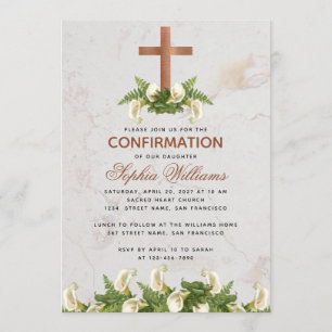 Mädchen Kommunion Kupfer Kreuz Calla Lilien Marmor Einladung