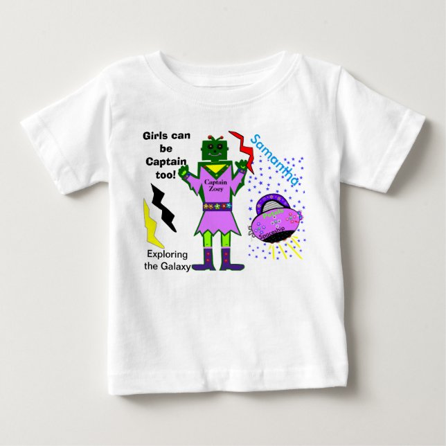 Mädchen können Kapitän zu Roboter-Raumschiff sein Baby T-shirt (Vorderseite)