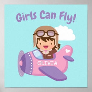 Mädchen können Niedliche Aviator-Girl-Flugzeug fli Poster