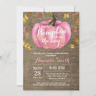 Mädchen-Kürbis-Herbst-Baby-Party Rosa und Jute Einladung