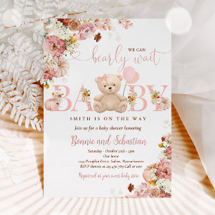 Mädchen Kürbis Teddy Bär Blumen Herbst-Baby-Party Einladung