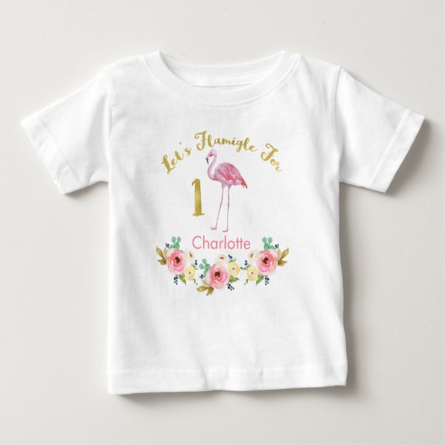 Mädchen lässt Flamingle 1. Geburtstags-Shirt Baby T-shirt (Vorderseite)