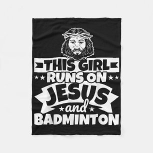 Mädchen läuft auf Jesus und Badminton Fleecedecke