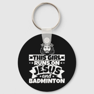 Mädchen läuft auf Jesus und Badminton Schlüsselanhänger