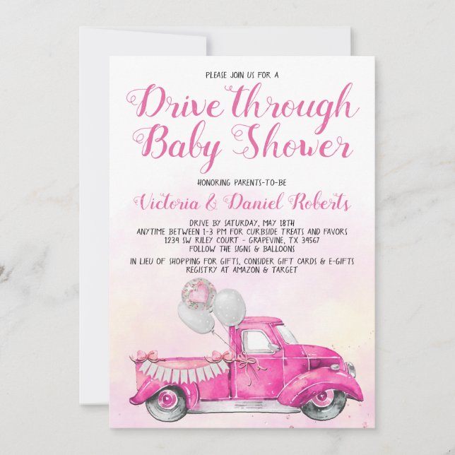 Mädchen-Laufwerk durch Babydusche Einladung (Vorderseite)