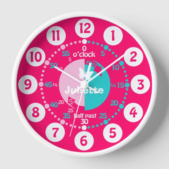 Mädchen lernen, die Uhr der Zeit rosa Aqua-Namen z (Vorderseite)
