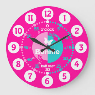 Mädchen lernen, Zeit rosa Aquanamenuhr zu sagen Große Wanduhr