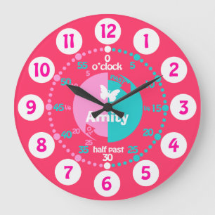 Mädchen lernen, Zeit rosa Aquanamenuhr zu sagen Große Wanduhr