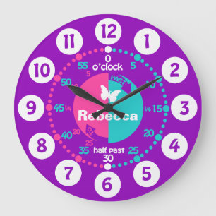 Mädchen lernen, Zeit rosa Aquanamenuhr zu sagen Große Wanduhr