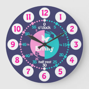 Mädchen lernen, Zeit rosa blauer Aquanamenuhr zu Große Wanduhr