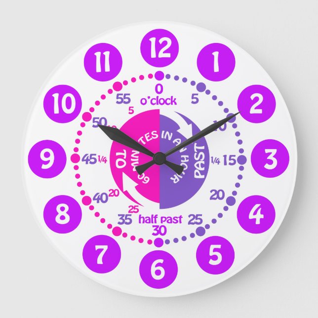 Mädchen lernen Zeit rosa lila Kinderuhr zu erzähle Große Wanduhr (Vorderseite)