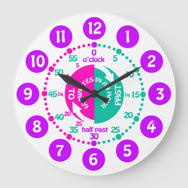 Mädchen lernen Zeit rosa lila Wasseruhr zu erzähle Große Wanduhr (Vorderseite)