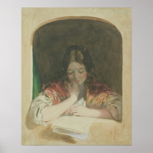 Mädchen-Lesung an einem Fenster, 19. Jahrhundert Poster
