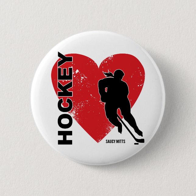 Mädchen-Liebe-Herz-Hockey-Aufflackern Button (Vorderseite)