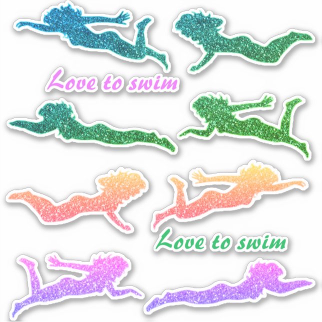 Mädchen "Liebe zum Schwimmen" Funkelnd Schwimmer S Aufkleber (Vorderseite)
