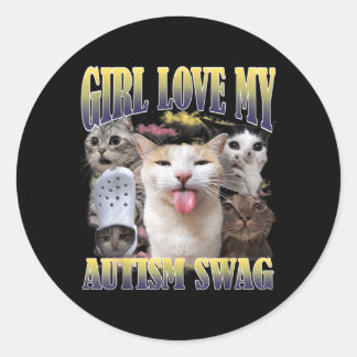 Mädchen lieben meinen Autismus-Swag lustiges Katze Runder Aufkleber