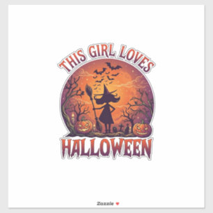 Mädchen liebt Halloween Hexe Kürbisse Fledermäuse_ Aufkleber