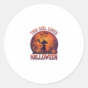 Mädchen liebt Halloween Hexe Kürbisse Fledermäuse_ Runder Aufkleber