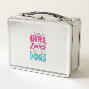 Mädchen liebt Hunde Vintage-Stich-Typografie-Desig Metall Brotdose