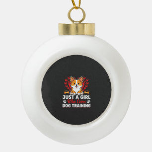 Mädchen liebt Hundetraining Corgi Keramik Kugel-Ornament