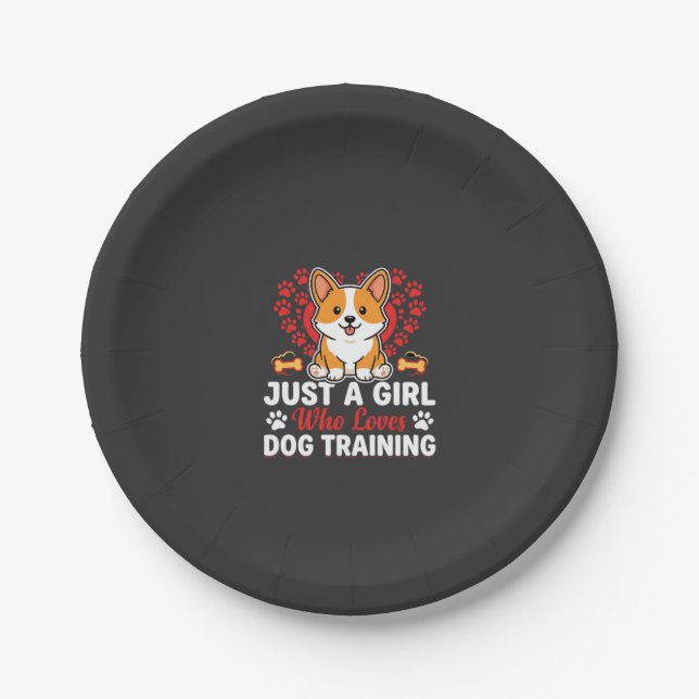 Mädchen liebt Hundetraining Corgi Pappteller (Vorderseite)