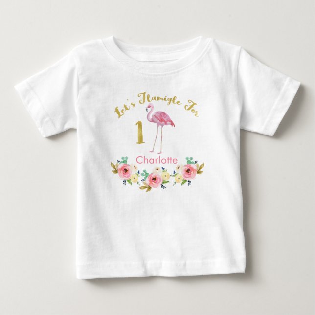 Mädchen Ließ Flamingle 1. Geburtstag Shirt (Vorderseite)