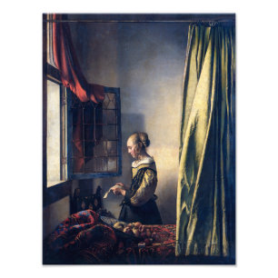 Mädchen liest Brief am offenen Fenster Vermeer Fotodruck