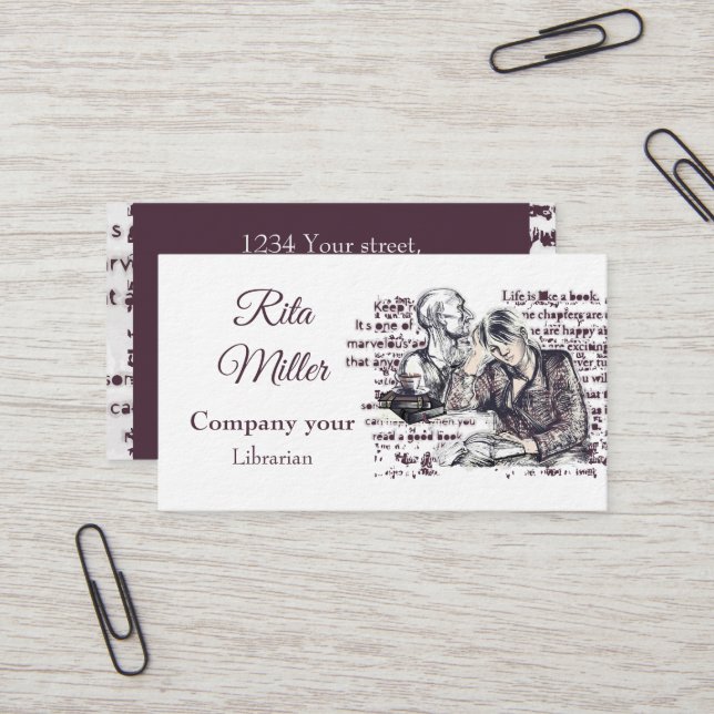 Mädchen liest ein Buch Visitenkarte (Vorderseite/Rückseite Beispiel)