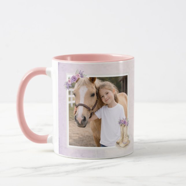 Mädchen Lila Blumen Pferd Tasse (Links)