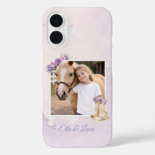 Mädchen Lila Florales Pferd iPhone 16 Hülle