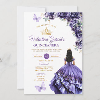 Mädchen Lila Kleid Quinceañera 15 Jahre Blumen Gol Einladung