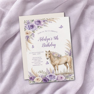 Mädchen Lila Rose Pferd 8. Geburtstag Einladung