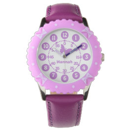 Mädchen lila und weiße personalisierte Armbanduhr