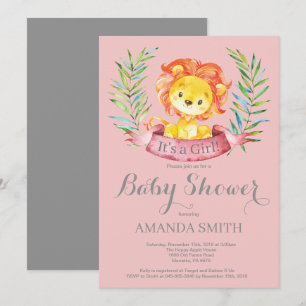 Mädchen Löwe Baby Shower Einladung Rosa und Grau