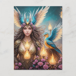 Mädchen, majestätische Fenix-Vogelöle, 3d, Postkarte