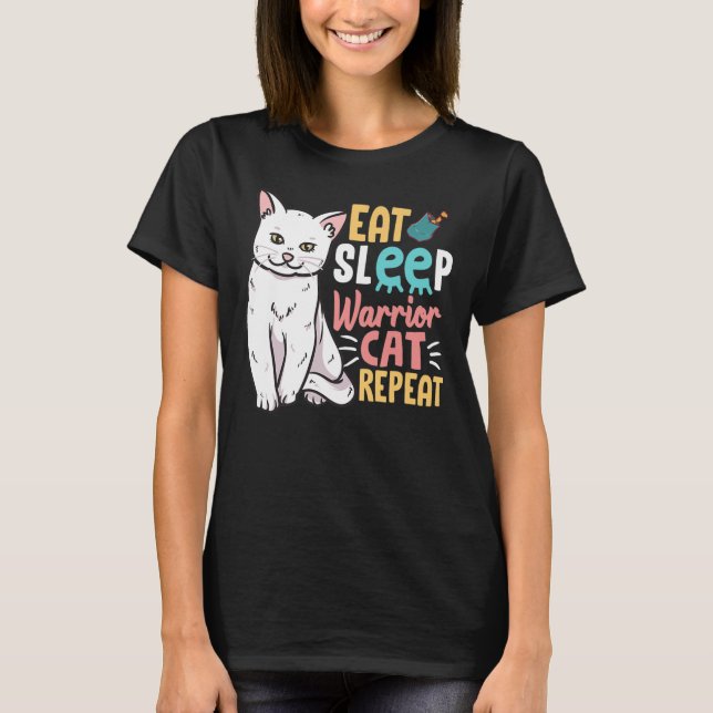Mädchen Mama Eat Schlaf Kriegerkatze Wiederholung T-Shirt (Vorderseite)