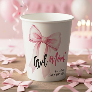 Mädchen-Mama mit rosa Schleife Süße Babyparty Pappbecher