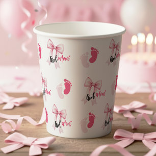 Mädchen-Mama mit rosa Schleife Süße Babyparty Pappbecher
