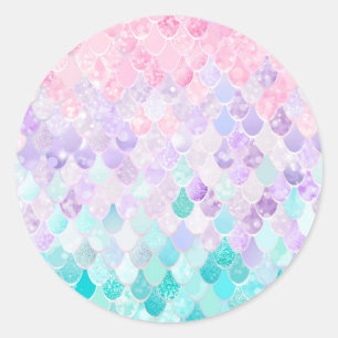 Mädchen-Meerjungfrau-Aufkleber, Pastell, Rosa, Runder Aufkleber