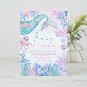 Mädchen Meerjungfrau Bash unter dem Meer 1. Geburt Einladung