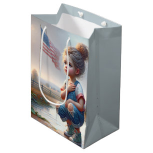 Mädchen mit amerikanischer Flagge Mittlere Geschenktüte