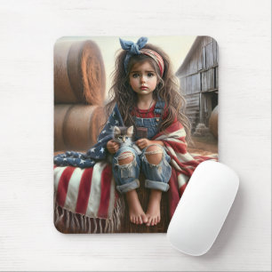 Mädchen mit amerikanischer Flagge und Kitten Mousepad