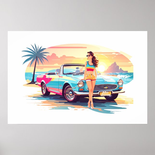 Mädchen mit Auto und Traumwelt Poster (Vorne)
