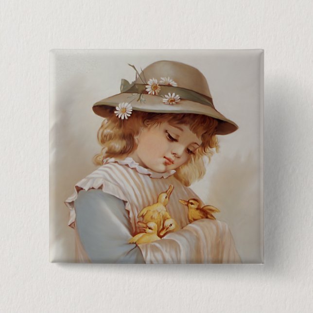 Mädchen mit Baby Ducks Button (Vorderseite)