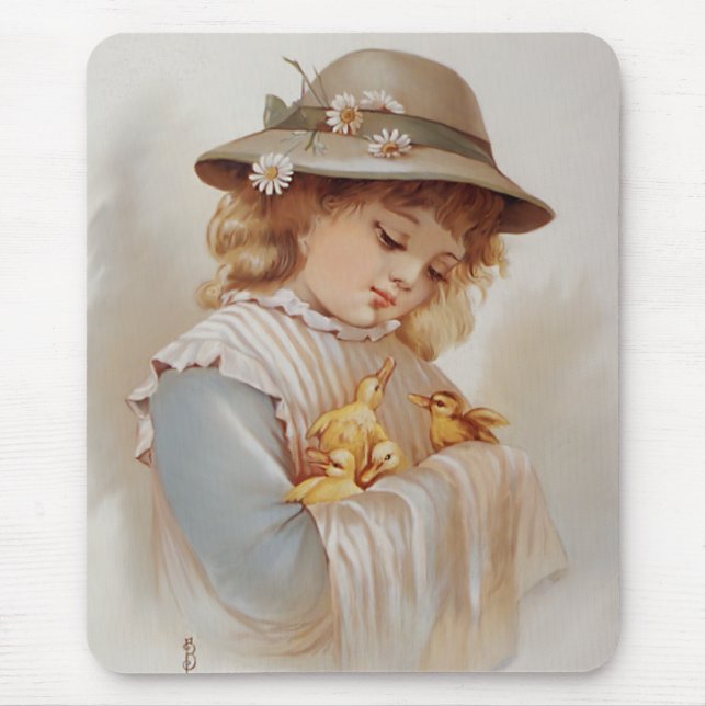 Mädchen mit Baby Ducks Mousepad (Vorne)