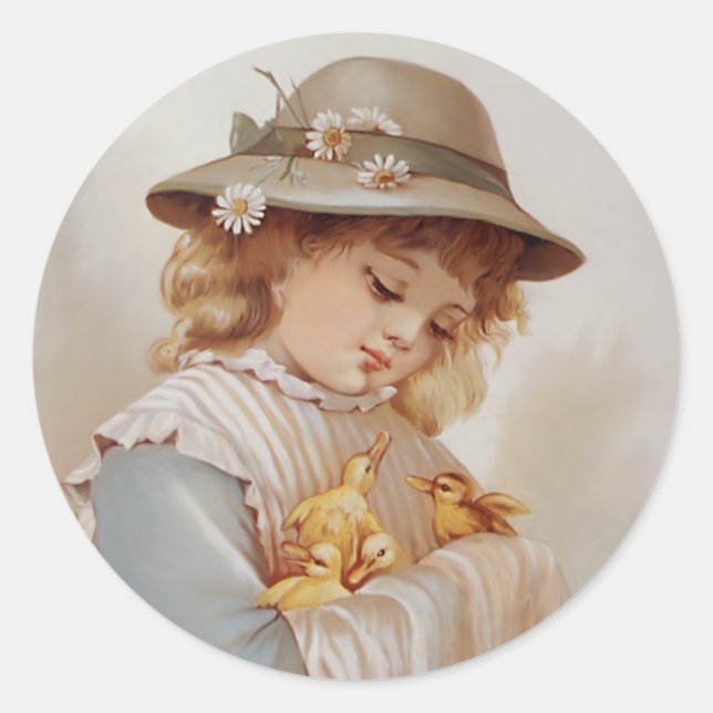 Mädchen mit Baby Ducks Runder Aufkleber (Vorderseite)