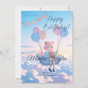 Mädchen mit Ballons Träumerischer Himmel Party Kar Einladung